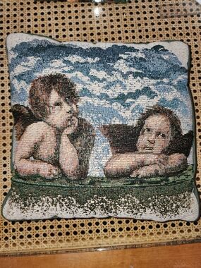 Vintage 90s Whimsical Whimsigoth Tapestry Throw Pillow Cherubs Angels Romantic